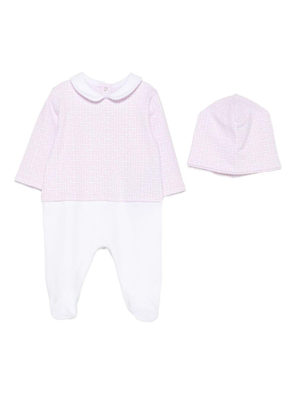 Set tutina e berretto per neonata Balmain Kids rosa con stampa geometrica - Rubino Kids