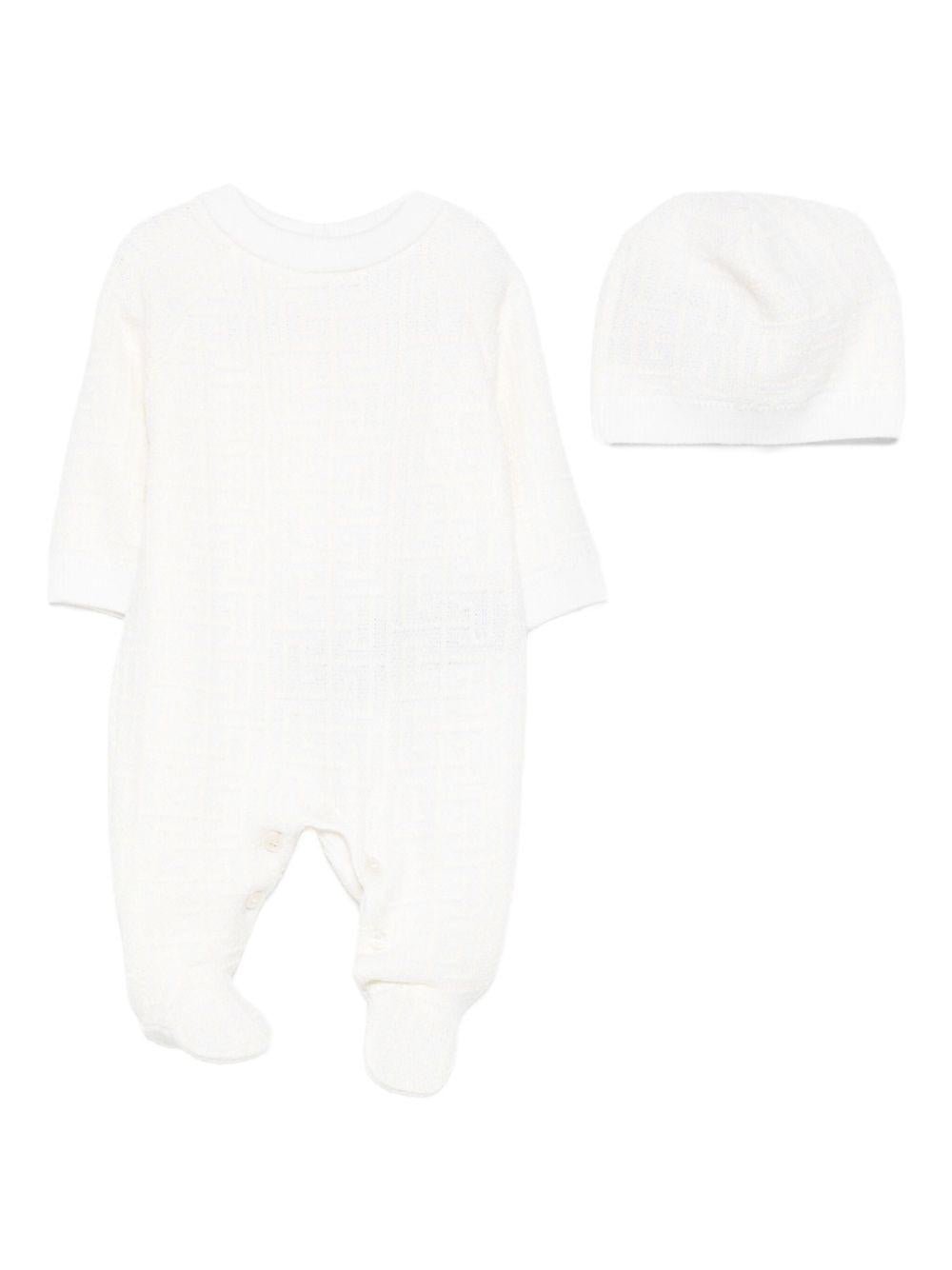 Set tutina e berretto per neonati Balmain Kids bianco con stampa geometrica - Rubino Kids