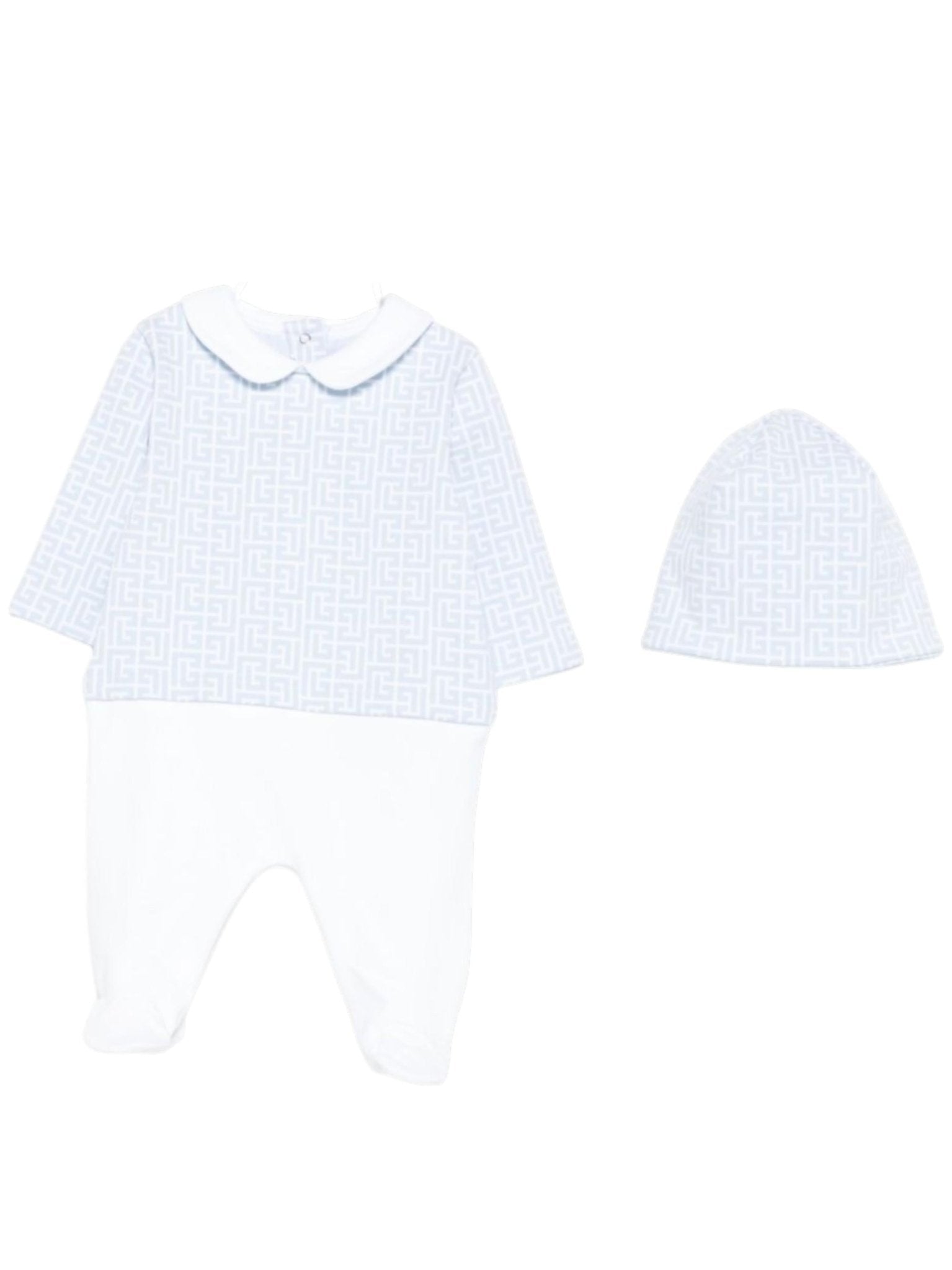 Set tutina e berretto per neonato Balmain Kids azzurro con stampa geometrica - Rubino Kids