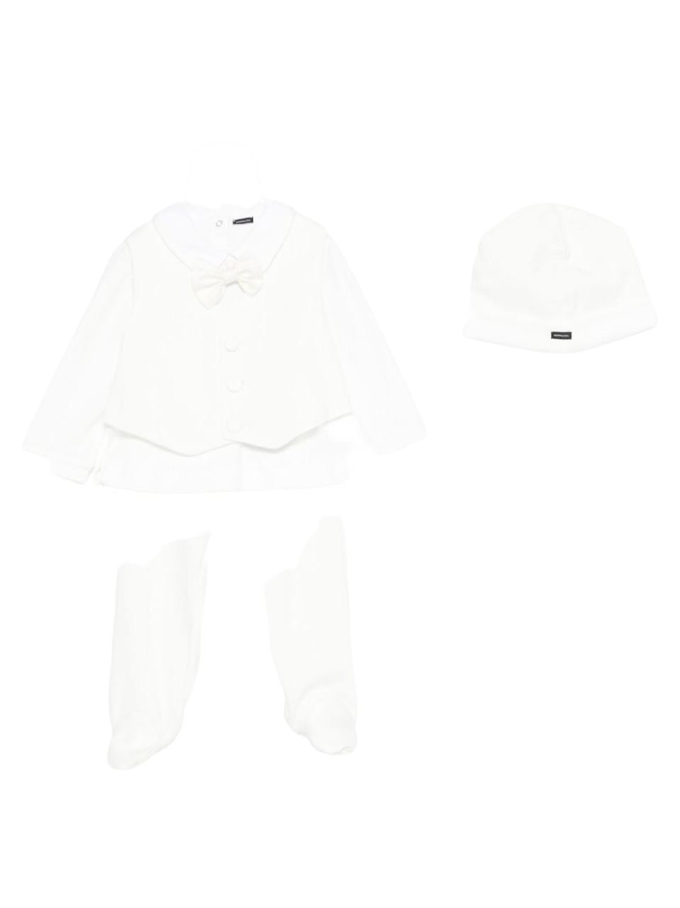 Set tutina e cappellino per neonata Monnalisa bianca con bottoni sul davanti - Rubino Kids