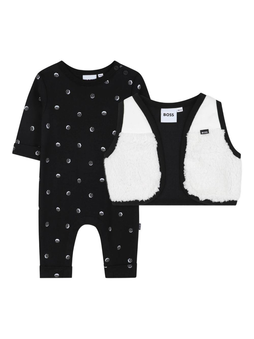 Set tutina e gilet per neonato Boss Kids nero con motivo a pois - Rubino Kids