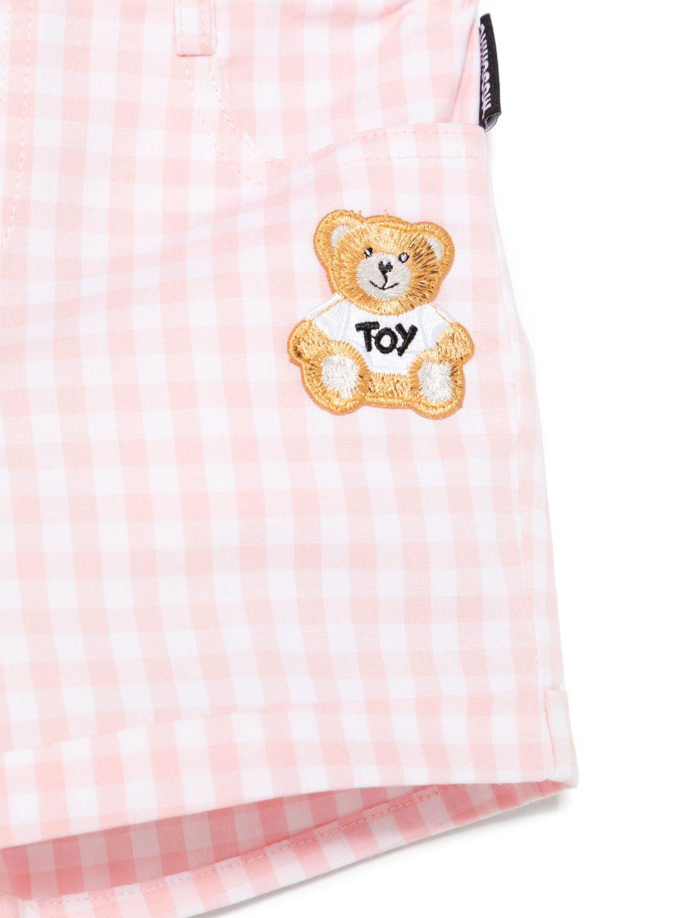 Shorts a quadretti per neonato Moschino Kids rosa con tasche posteriori - Rubino Kids