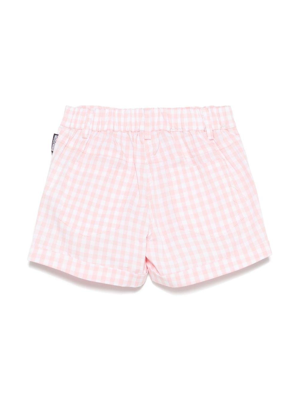 Shorts a quadretti per neonato Moschino Kids rosa con tasche posteriori - Rubino Kids