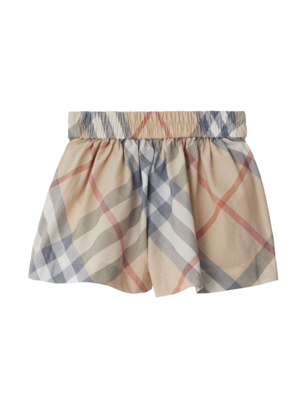 Shorts a quadri per neonata Burberry Kids beige con taglio straight - Rubino Kids