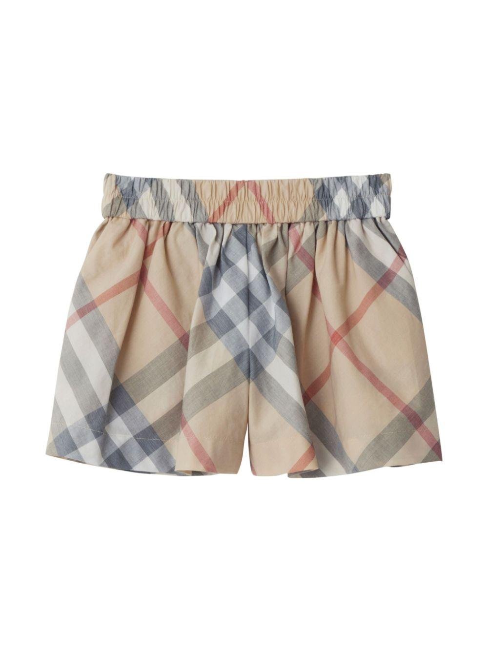 Shorts a quadri per neonata Burberry Kids beige con taglio straight - Rubino Kids