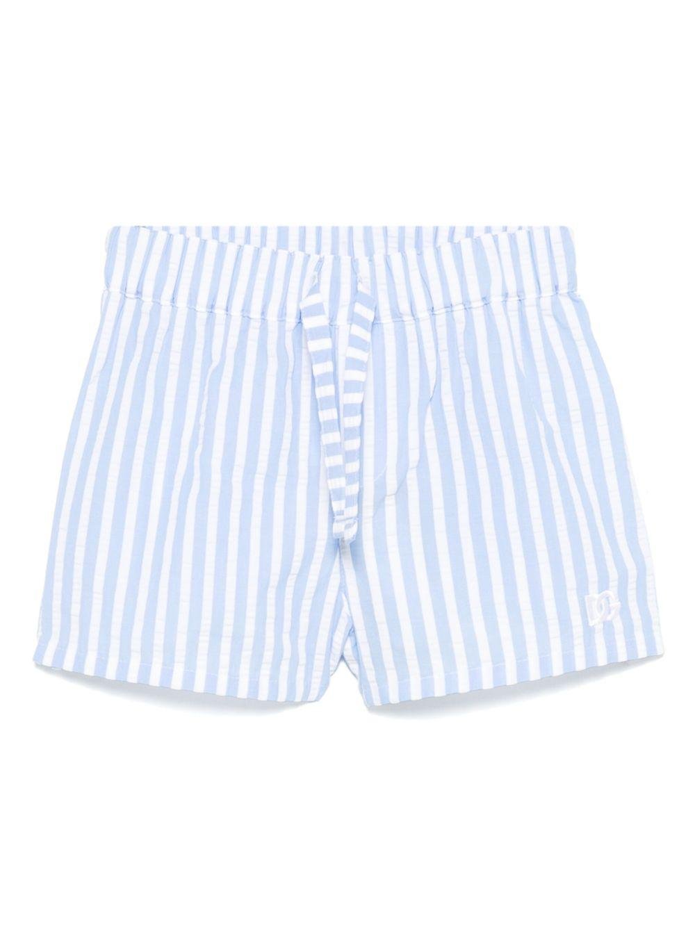 Shorts a righe per neonato Dolce & Gabbana Kids azzurro con logo ricamato sul davanti - Rubino Kids