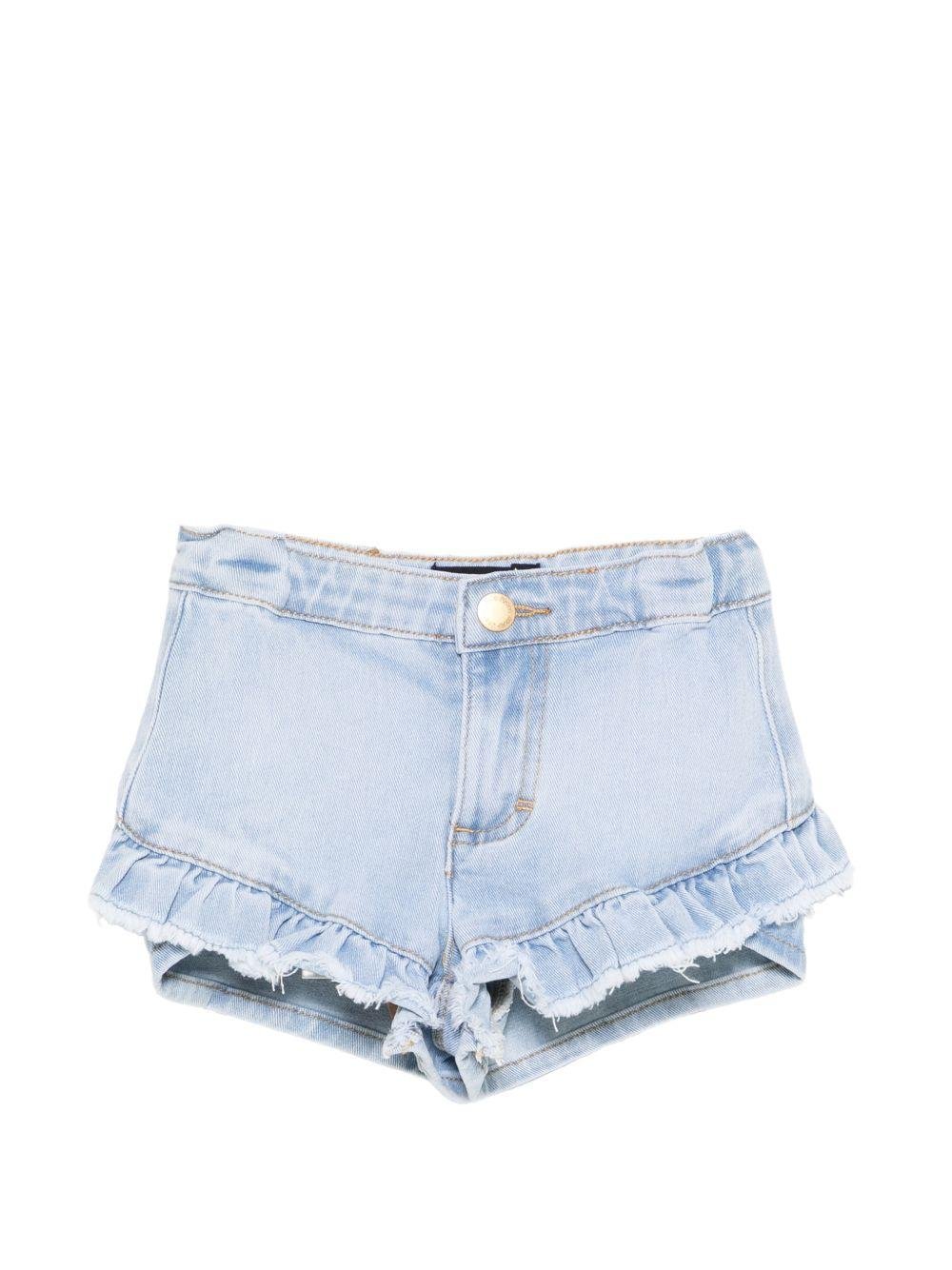Shorts Agnetha per bambina Molo denim con ruches - Rubino Kids