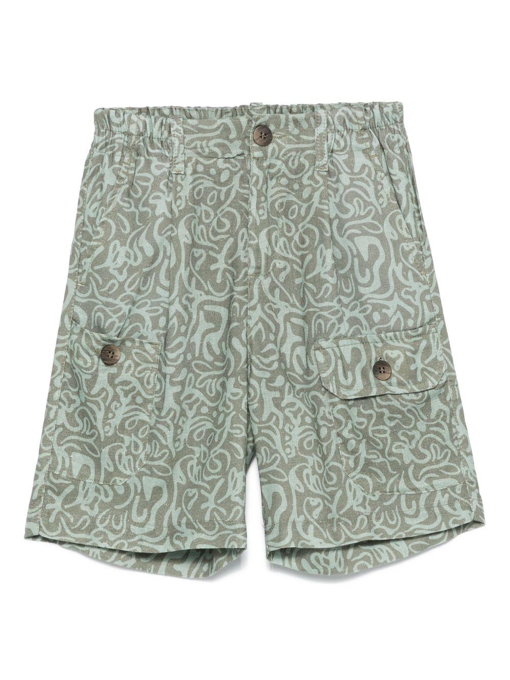 Shorts con stampa grafica per bambino Paolo Pecora Kids verde con tasca frontale - Rubino Kids