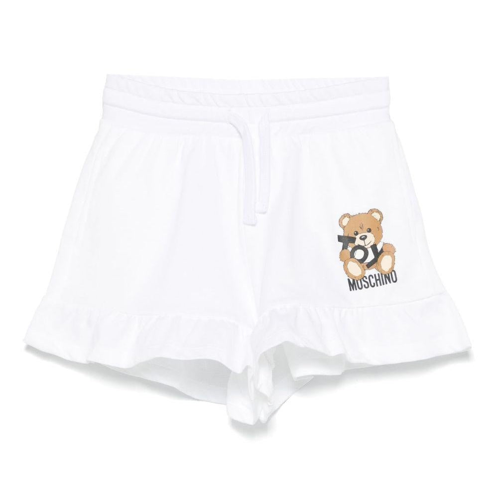 Shorts con stampa Leo Teddy per bambina Moschino Kids bianco con due tasche laterali - Rubino Kids