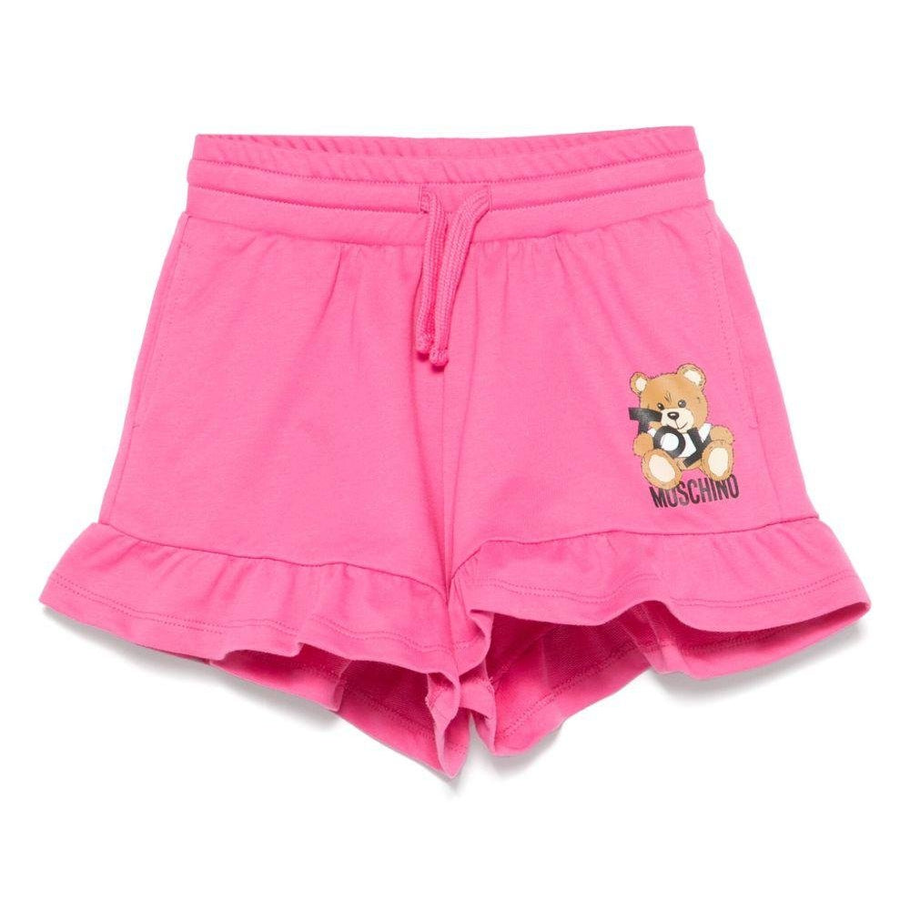 Shorts con stampa Leo Teddy per bambina Moschino Kids fucsia con due tasche laterali - Rubino Kids