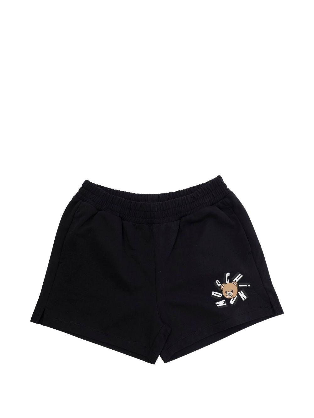 Shorts da bambina Moschino Kids nero con stampa logo - Rubino Kids