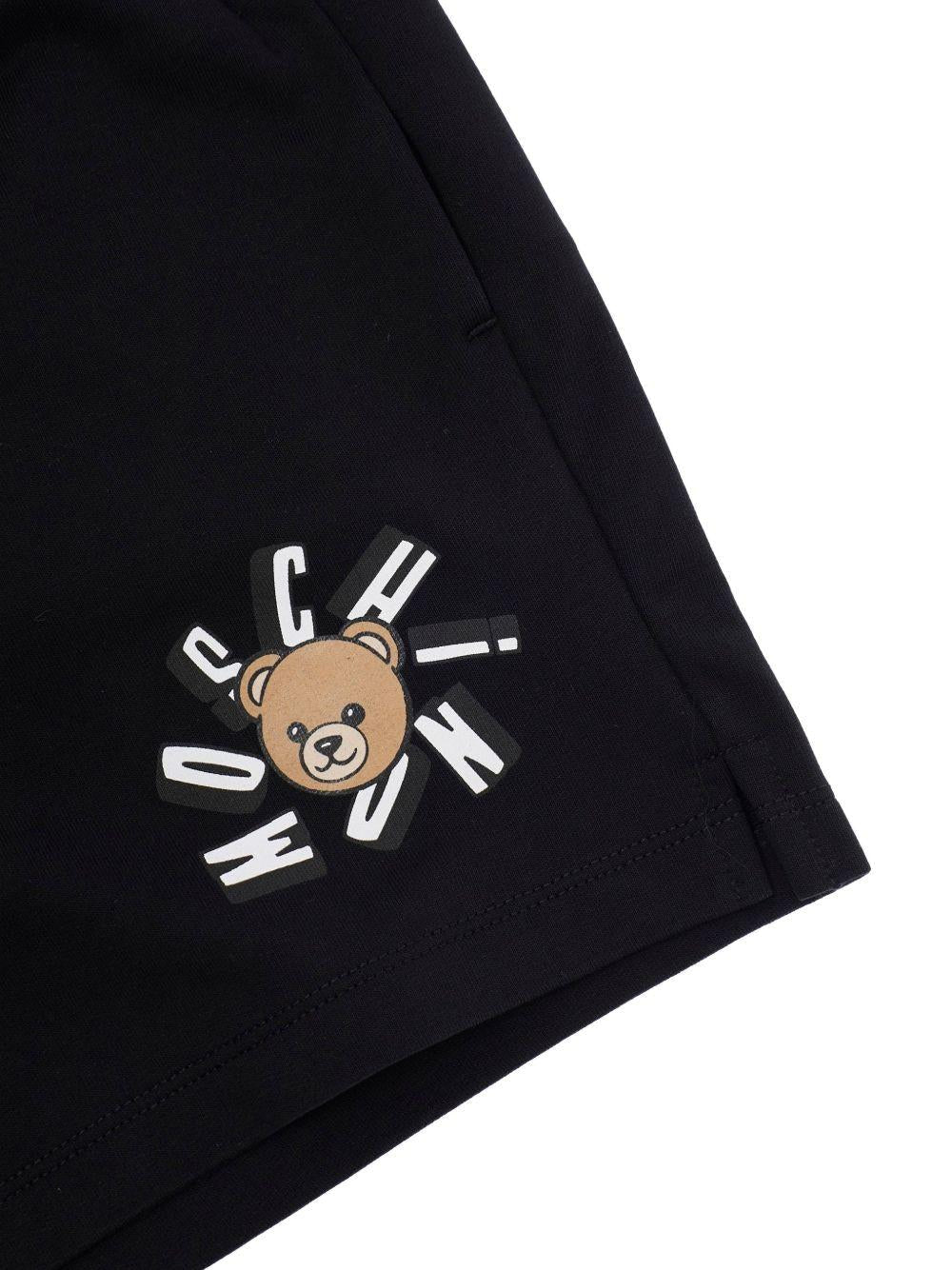Shorts da bambina Moschino Kids nero con stampa logo - Rubino Kids