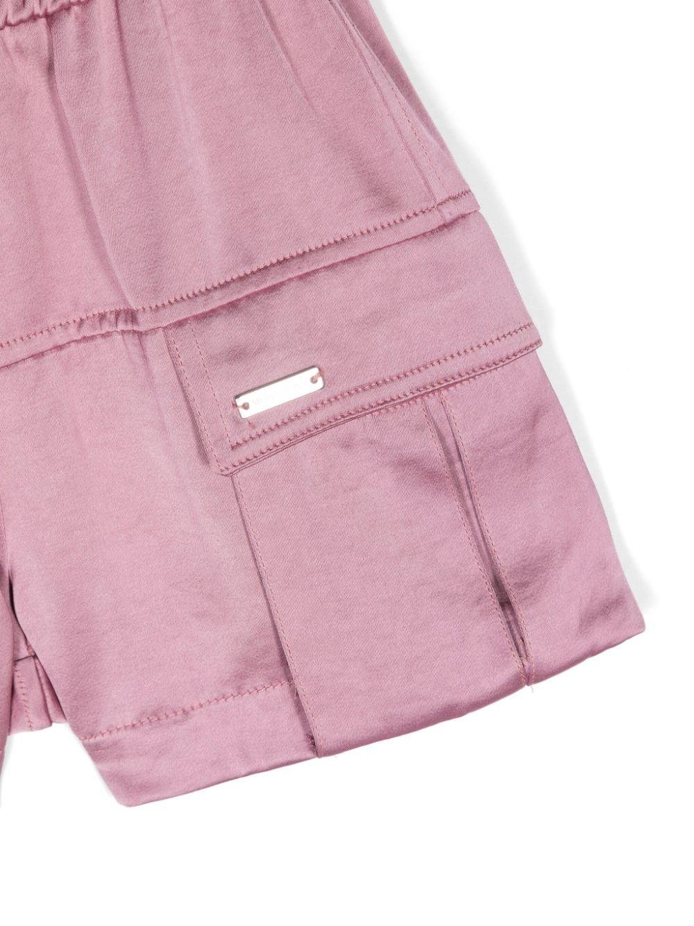 Shorts dritti per bambina Monnalisa rosa con placca con logo - Rubino Kids