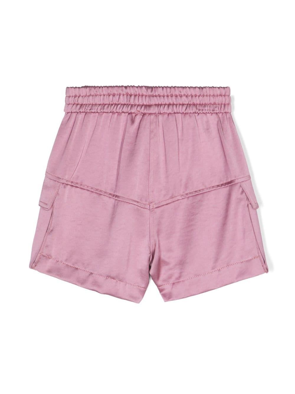 Shorts dritti per bambina Monnalisa rosa con placca con logo - Rubino Kids