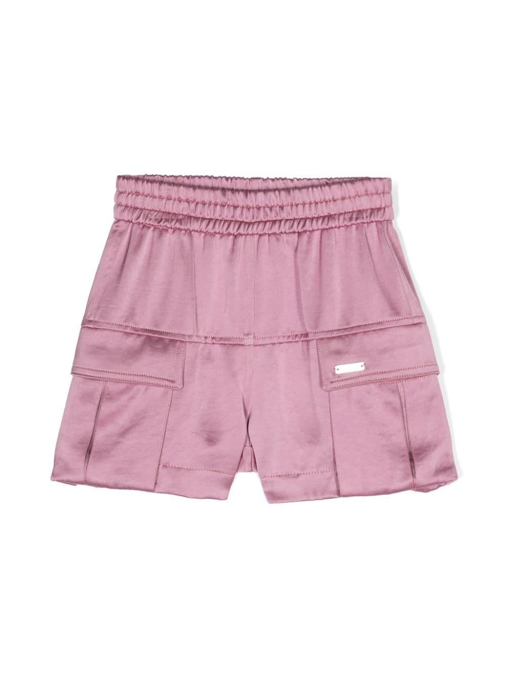 Shorts dritti per bambina Monnalisa rosa con placca con logo - Rubino Kids