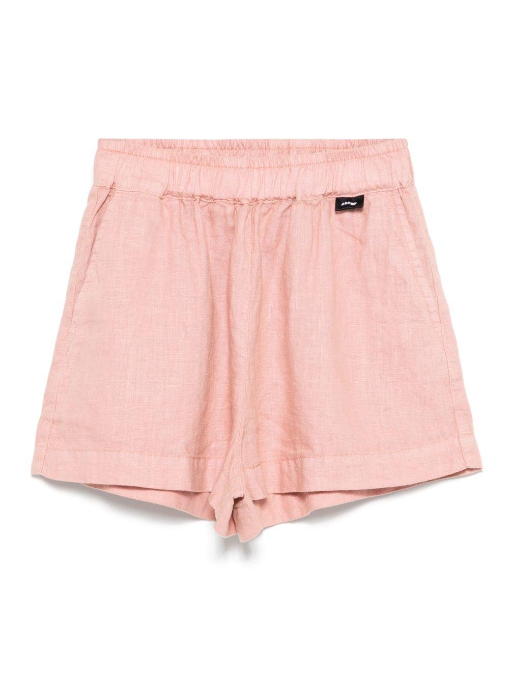 Shorts in lino per bambina Aspesi Kids rosa con mini targhetta - Rubino Kids