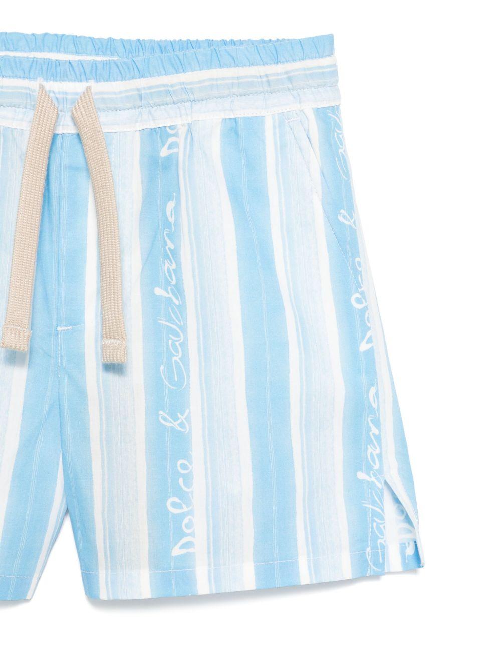 Shorts in popeline a righe per neonato Dolce & Gabbana Kids azzurro con spacchetti laterali - Rubino Kids