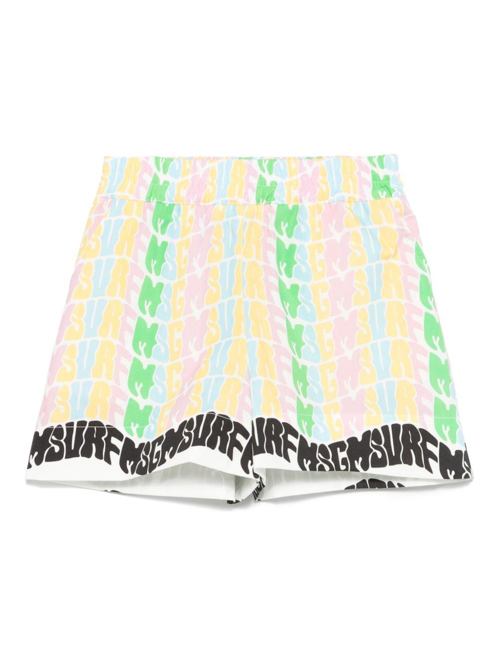 Shorts in popeline per bambina MSGM Kids bianco con stampa logo all - over - Rubino Kids