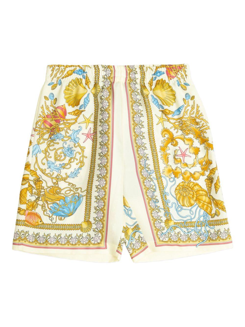 Shorts in seta per bambino Versace Kids beige con stampa barocca - Rubino Kids