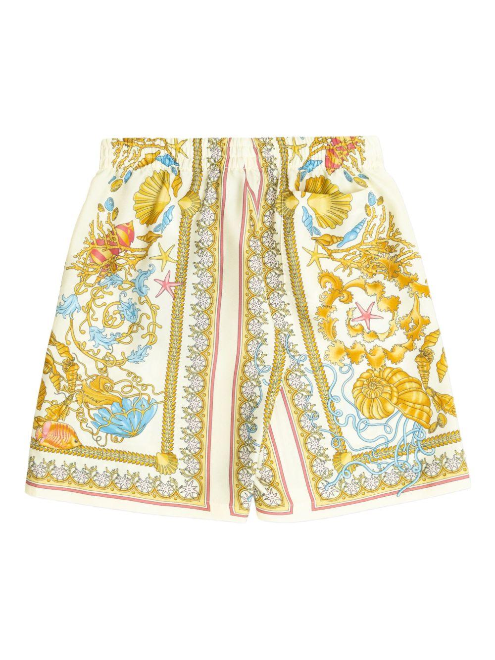 Shorts in seta per neonato Versace Kids beige con stampa barocca - Rubino Kids