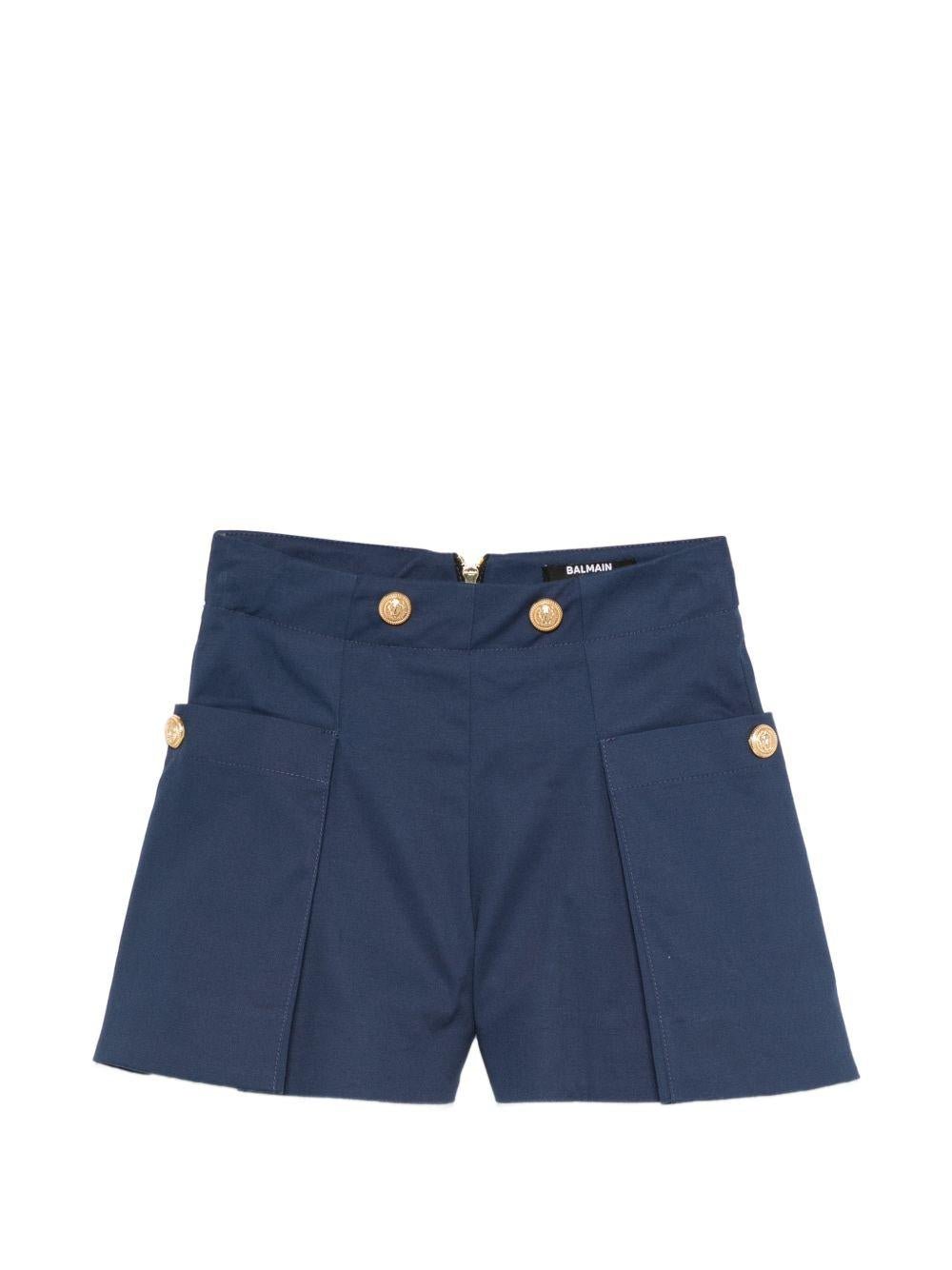 Shorts per bambina Balmain Kids blu con bottoni color oro - Rubino Kids
