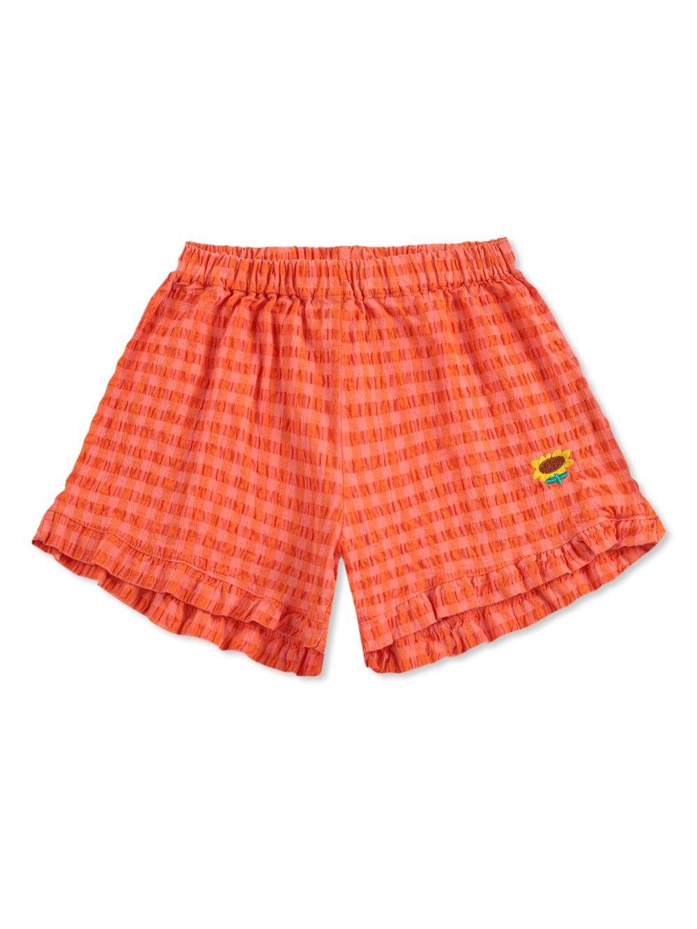 Shorts per bambina Bobo Choses Vichy arancione con rifinitura con ruches - Rubino Kids
