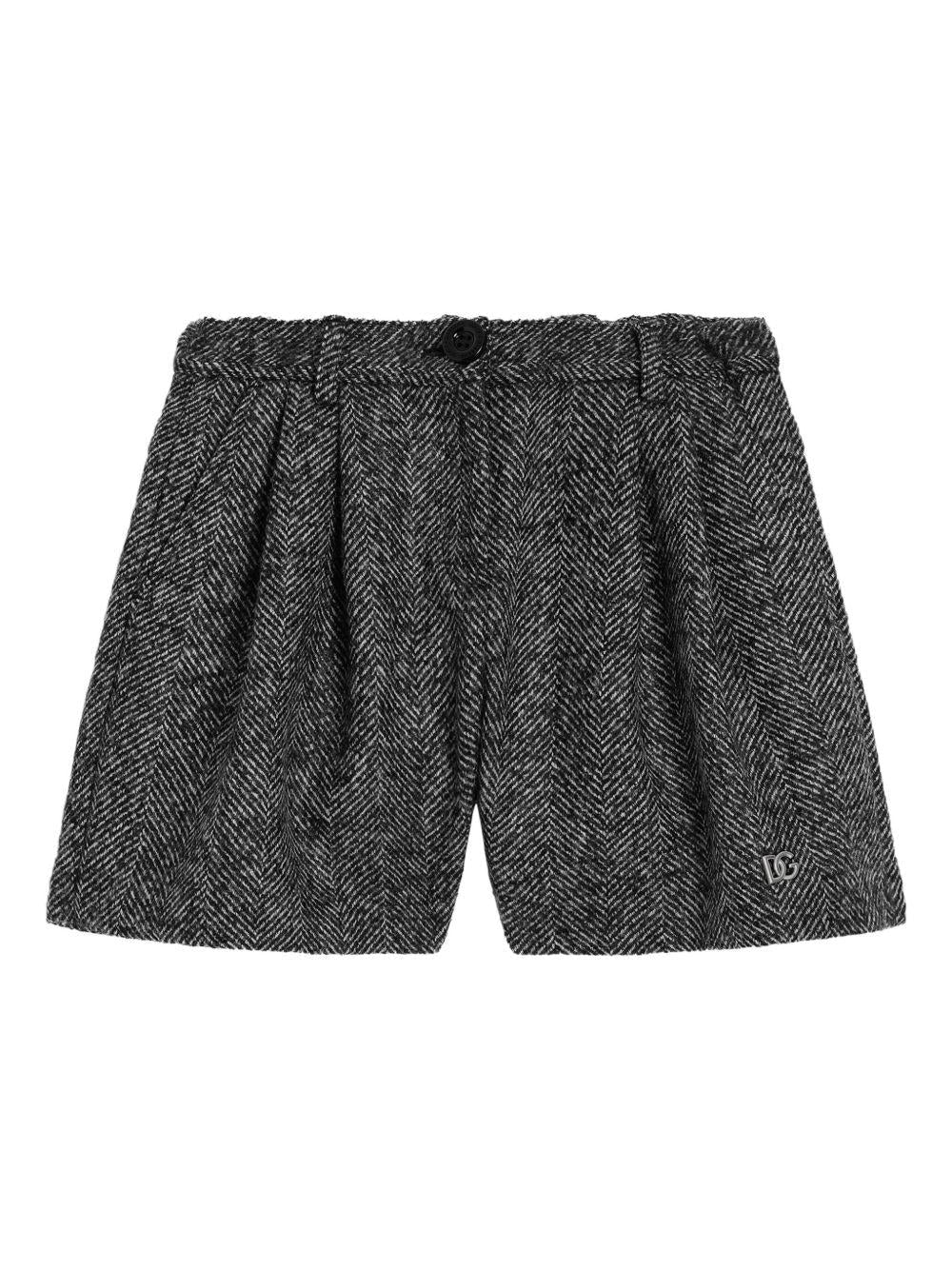 Shorts per bambina Dolce & Gabbana Kids grigio con pieghe e motivo a spina di pesce - Rubino Kids