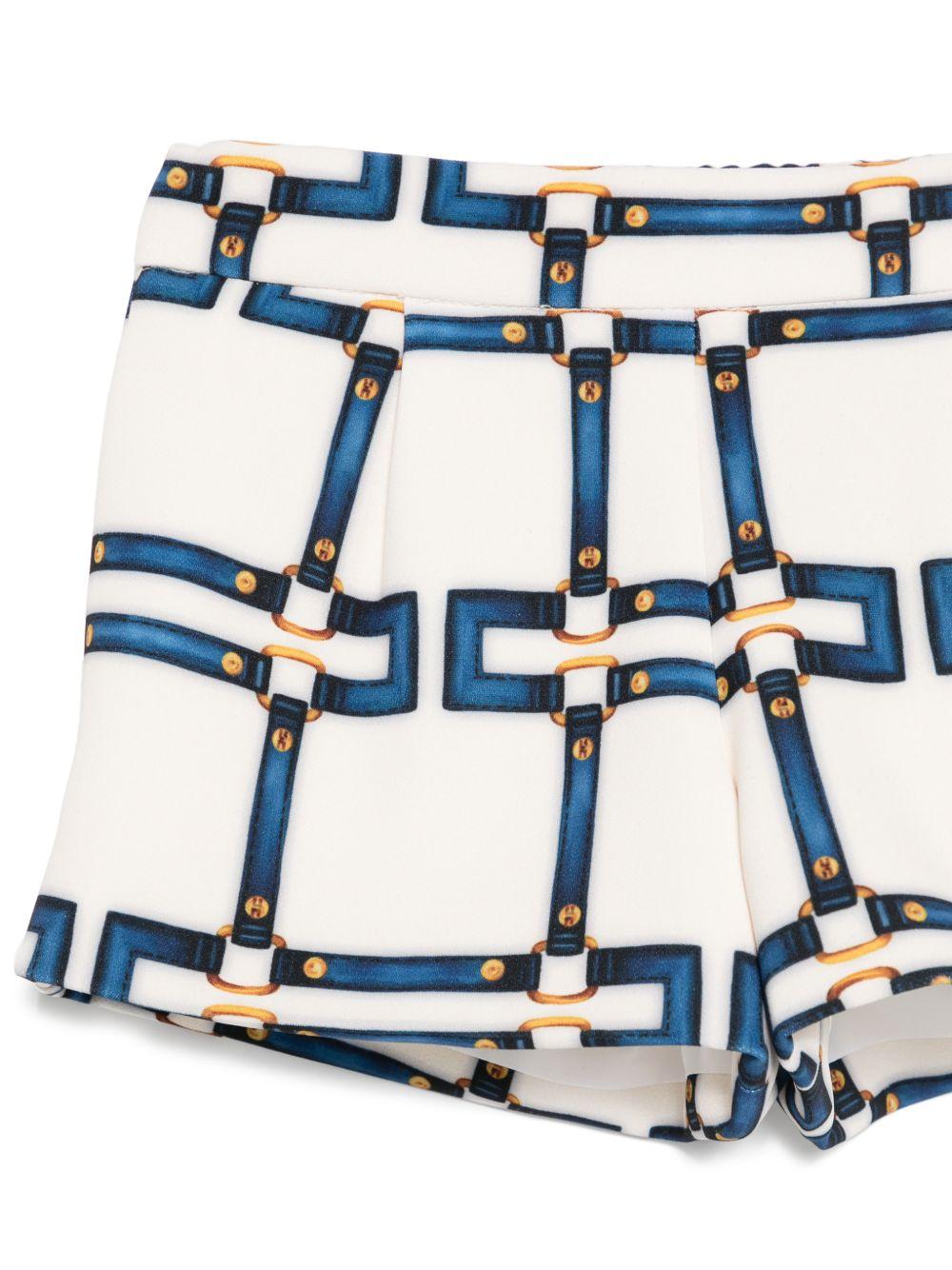 Shorts per bambina Elisabetta Franchi La Mia Bambina bianchi con motivo geometrico blu - Rubino Kids
