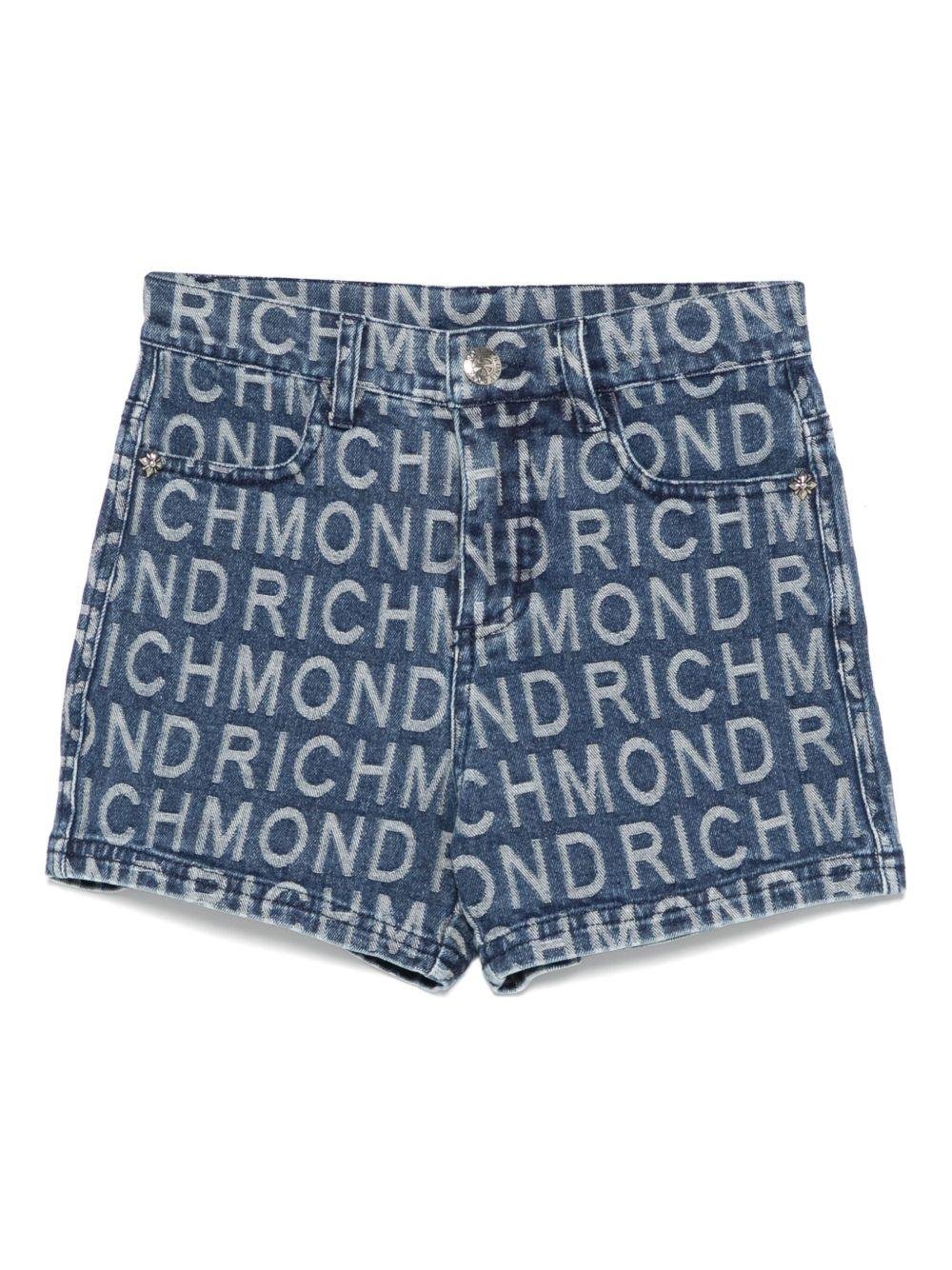 Shorts per bambina John Richmond Junior in denim con effetto jacquard - Rubino Kids