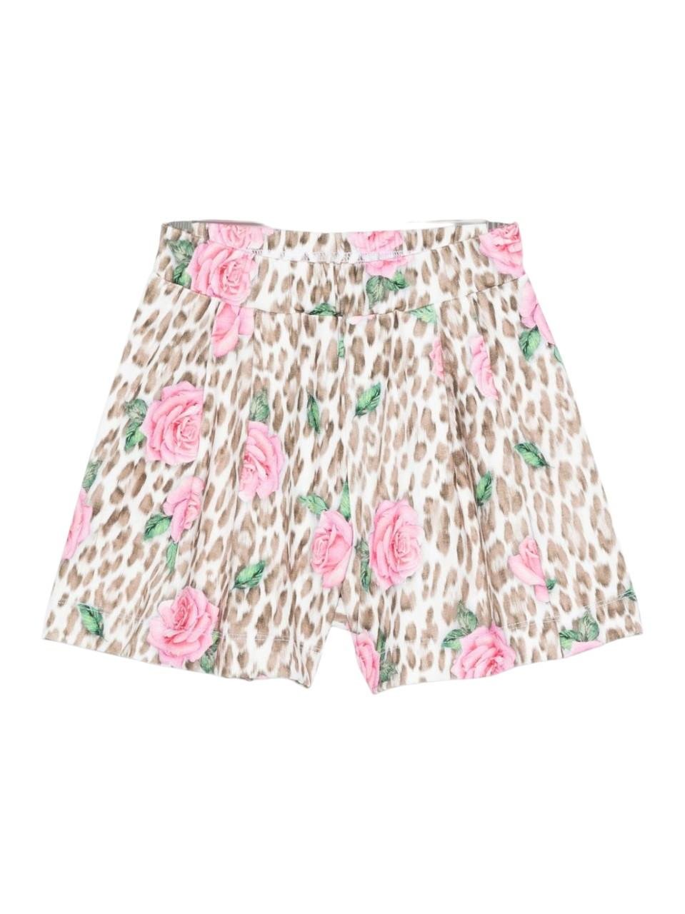 Shorts per bambina Monnalisa animalier con stampa a fiori - Rubino Kids