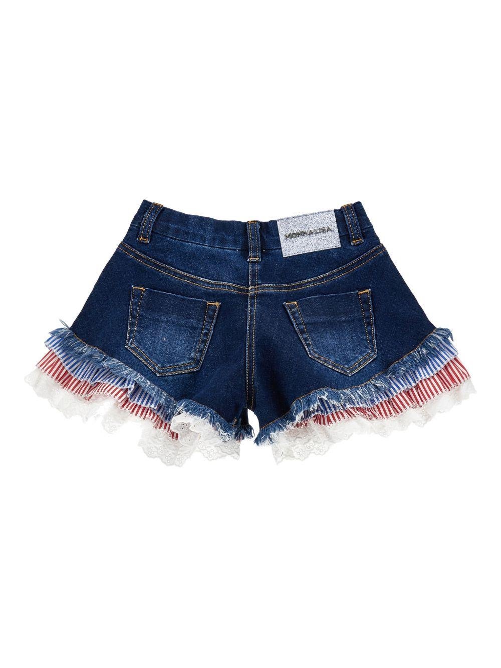 Shorts per bambina Monnalisa in denim con applicazione - Rubino Kids