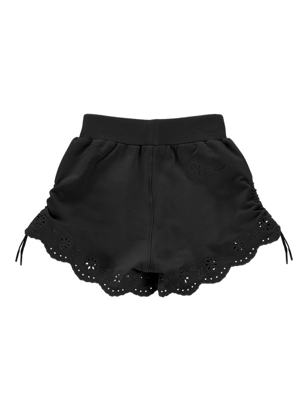 Shorts per bambina Monnalisa neri con orlo a smerlo - Rubino Kids
