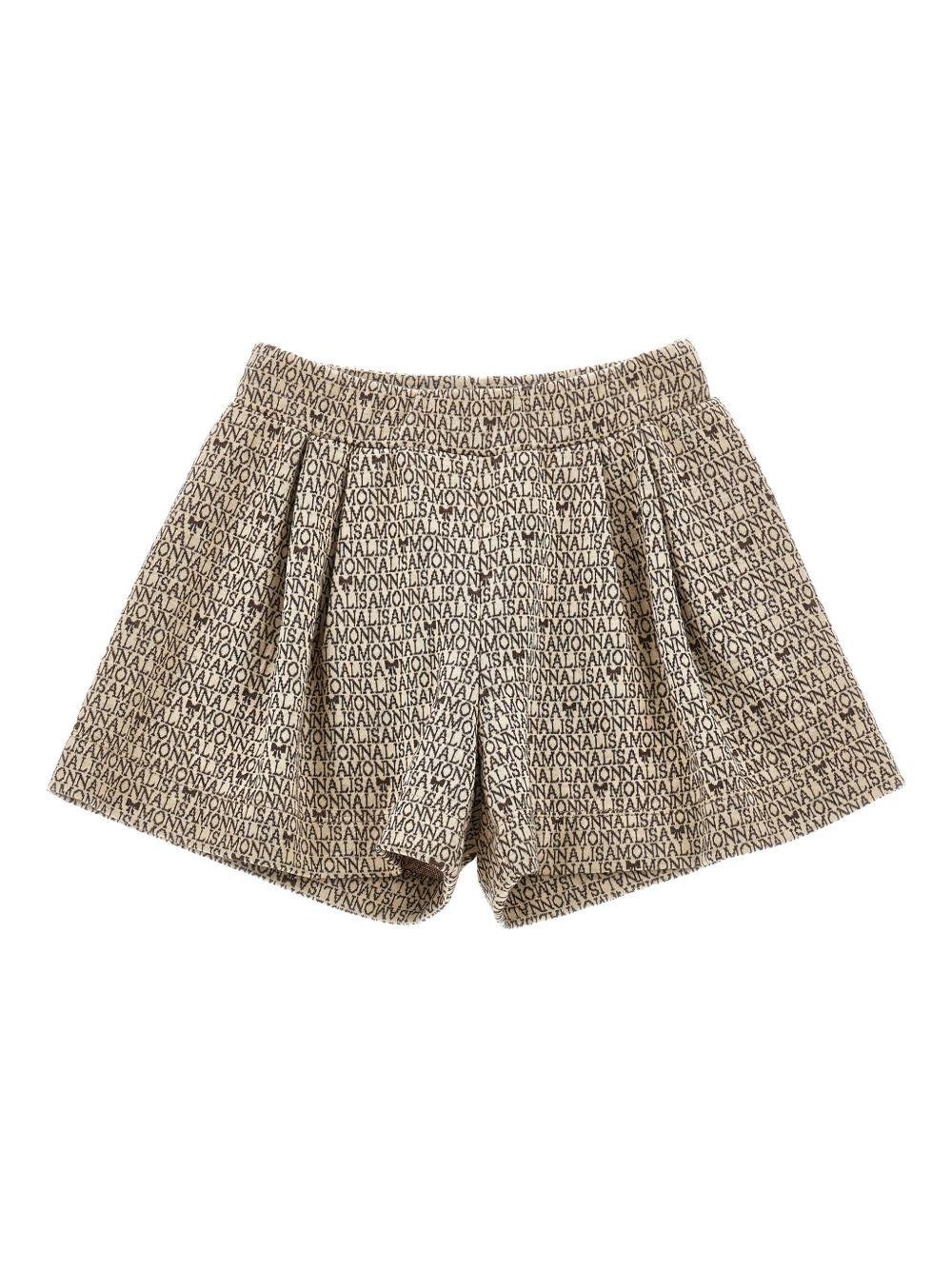 Shorts per bambina Monnalisa nero con stampa con monogramma - Rubino Kids