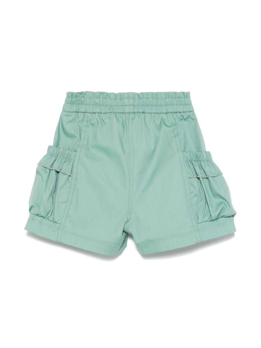 Shorts per bambina Monnalisa verde con logo e tasche laterali - Rubino Kids