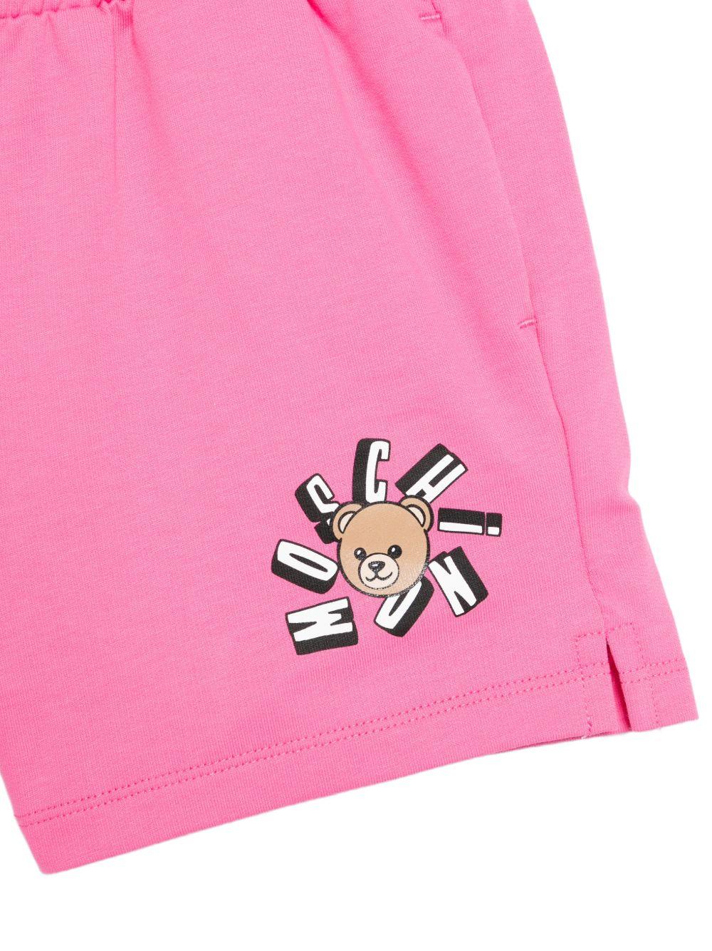 Shorts per bambina Moschino Kids rosa con stampa Teddy Bear - Rubino Kids