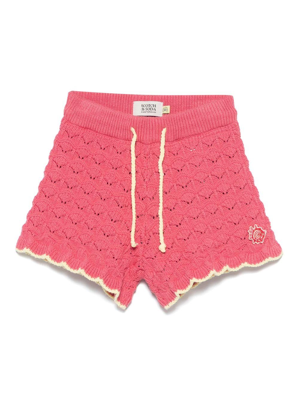 Shorts per bambina Scotch & Soda Kids fucsia in maglia con orlo a smerlo - Rubino Kids
