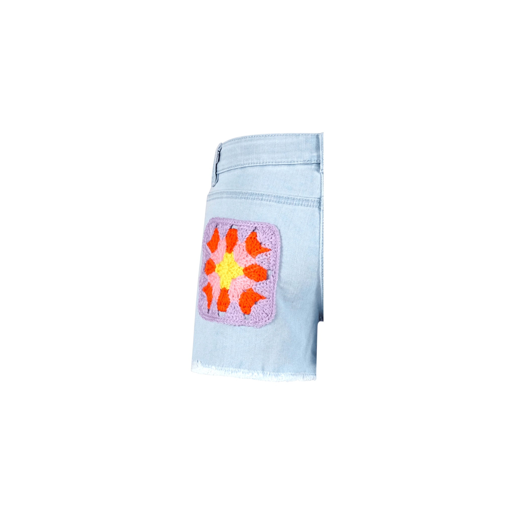 Shorts per bambina Stella McCartney Kids denim con decorazioni in crochet floreali sul retro - Rubino Kids