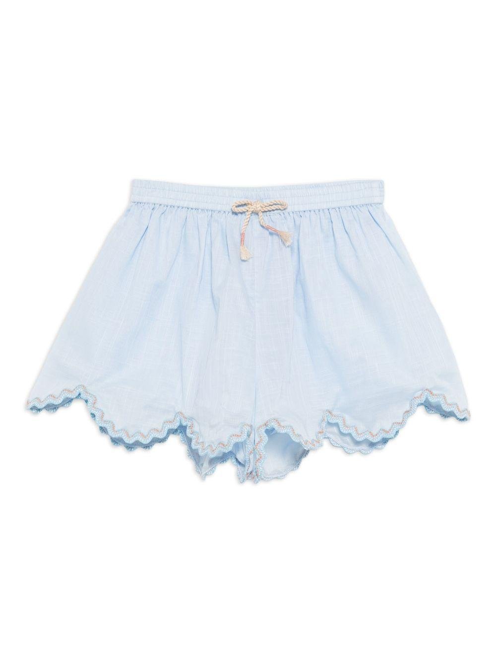 Shorts per bambina ZIMMERMANN Kids Cascadian azzurro con orlo a smerlo - Rubino Kids