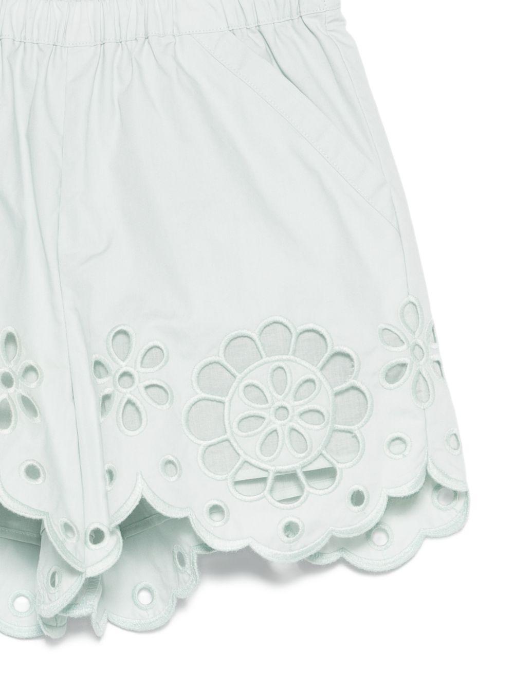 Shorts per bambina Zimmermann Kids verde con applicazioni floreali - Rubino Kids