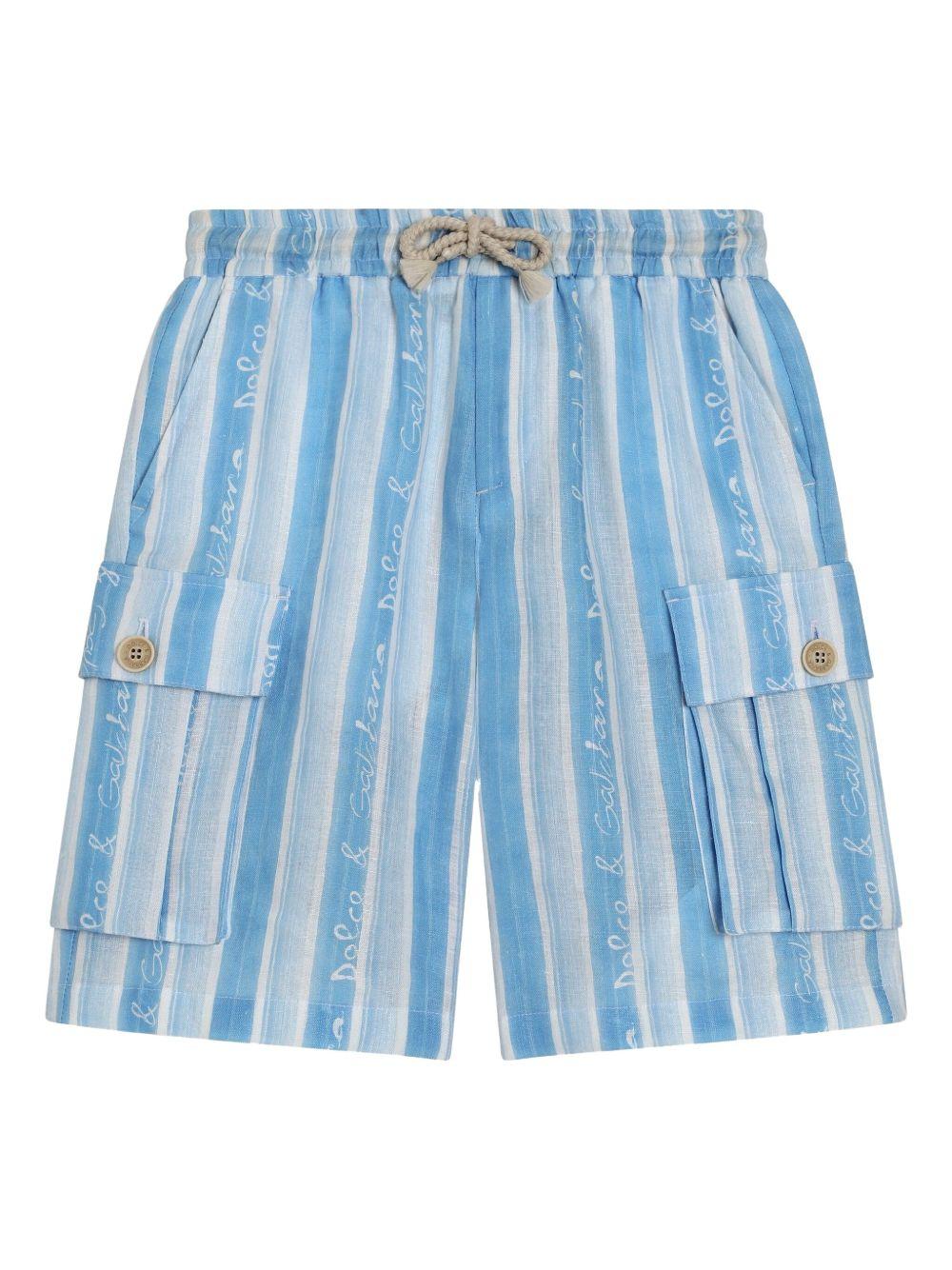 Shorts per bambino Dolce & Gabbana Kids azzurro con design a righe - Rubino Kids