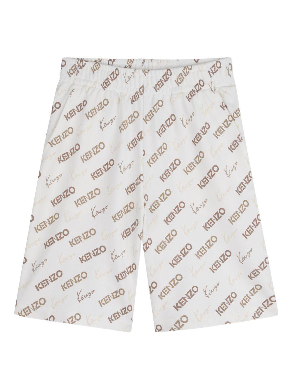 Shorts per bambino Kenzo Kids bianco con logo all - over - Rubino Kids
