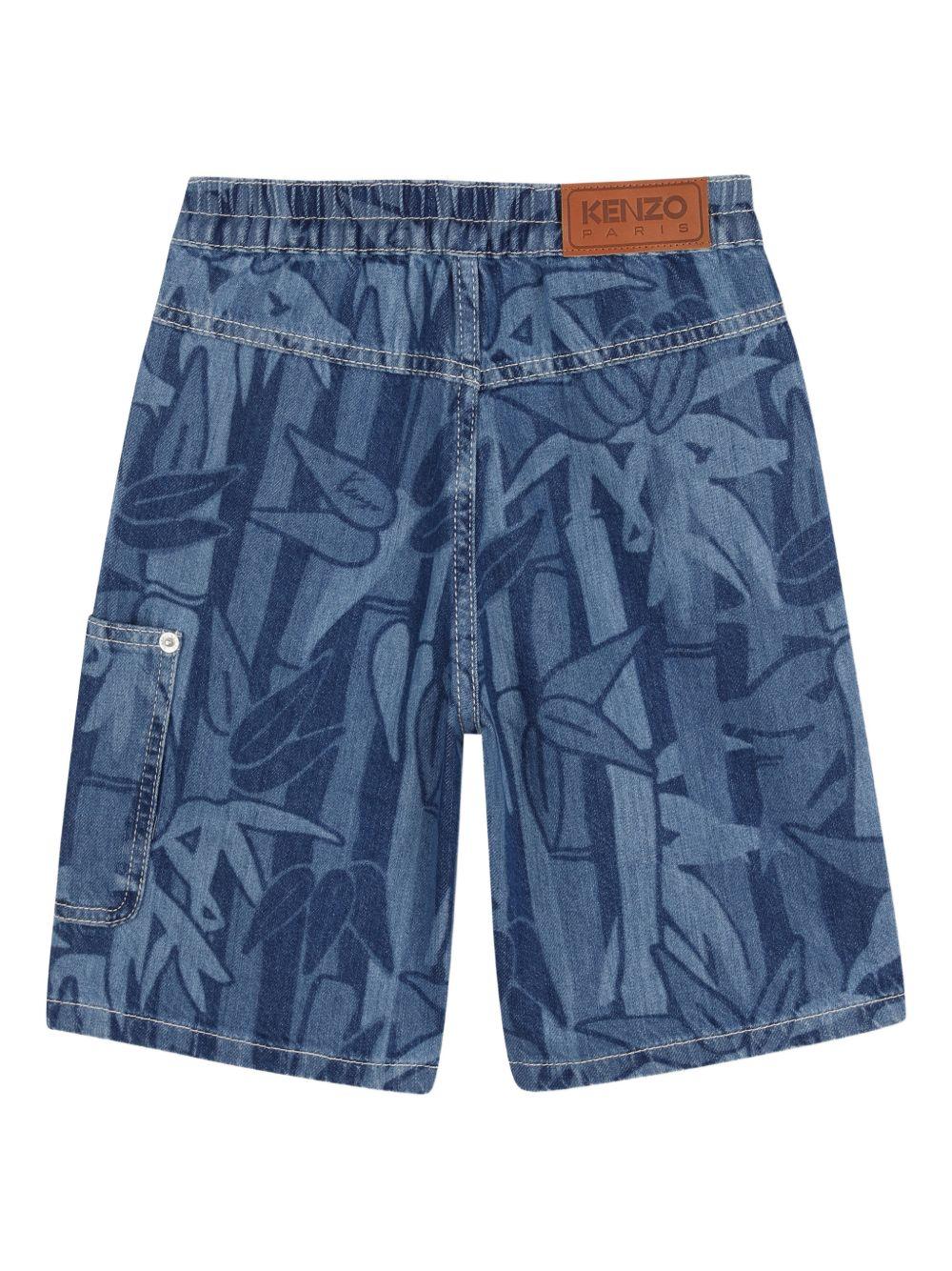 Shorts per bambino Kenzo Kids in denim con stampa all - over - Rubino Kids