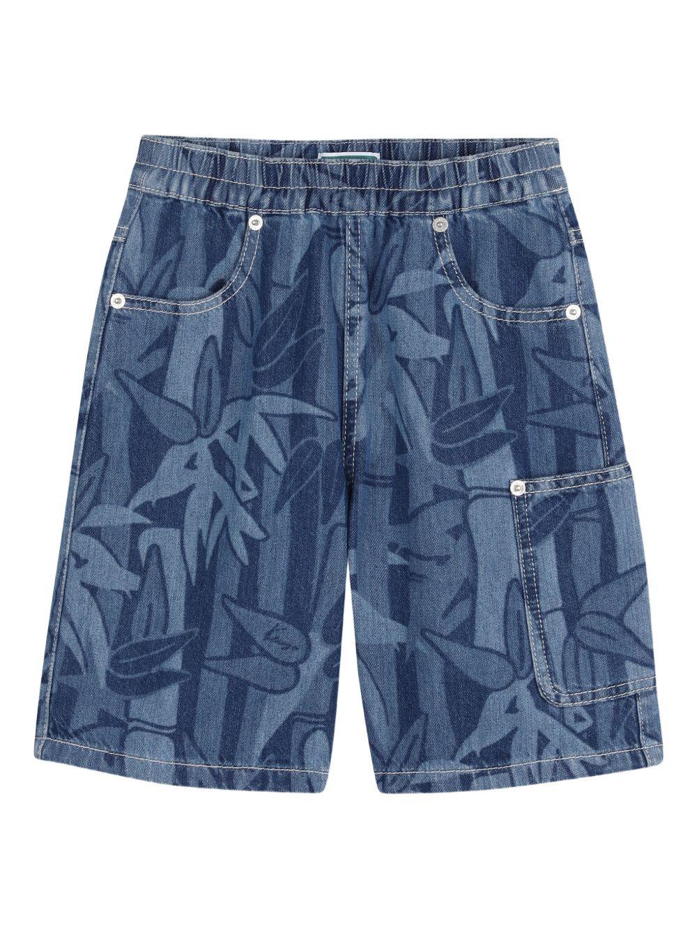 Shorts per bambino Kenzo Kids in denim con stampa all - over - Rubino Kids