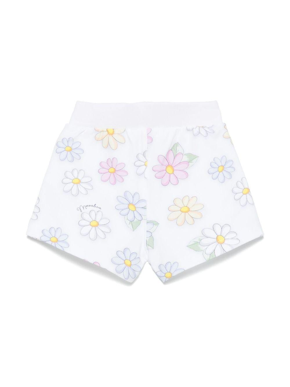 Shorts per neonata Monnalisa bianco con stampa a fiori - Rubino Kids