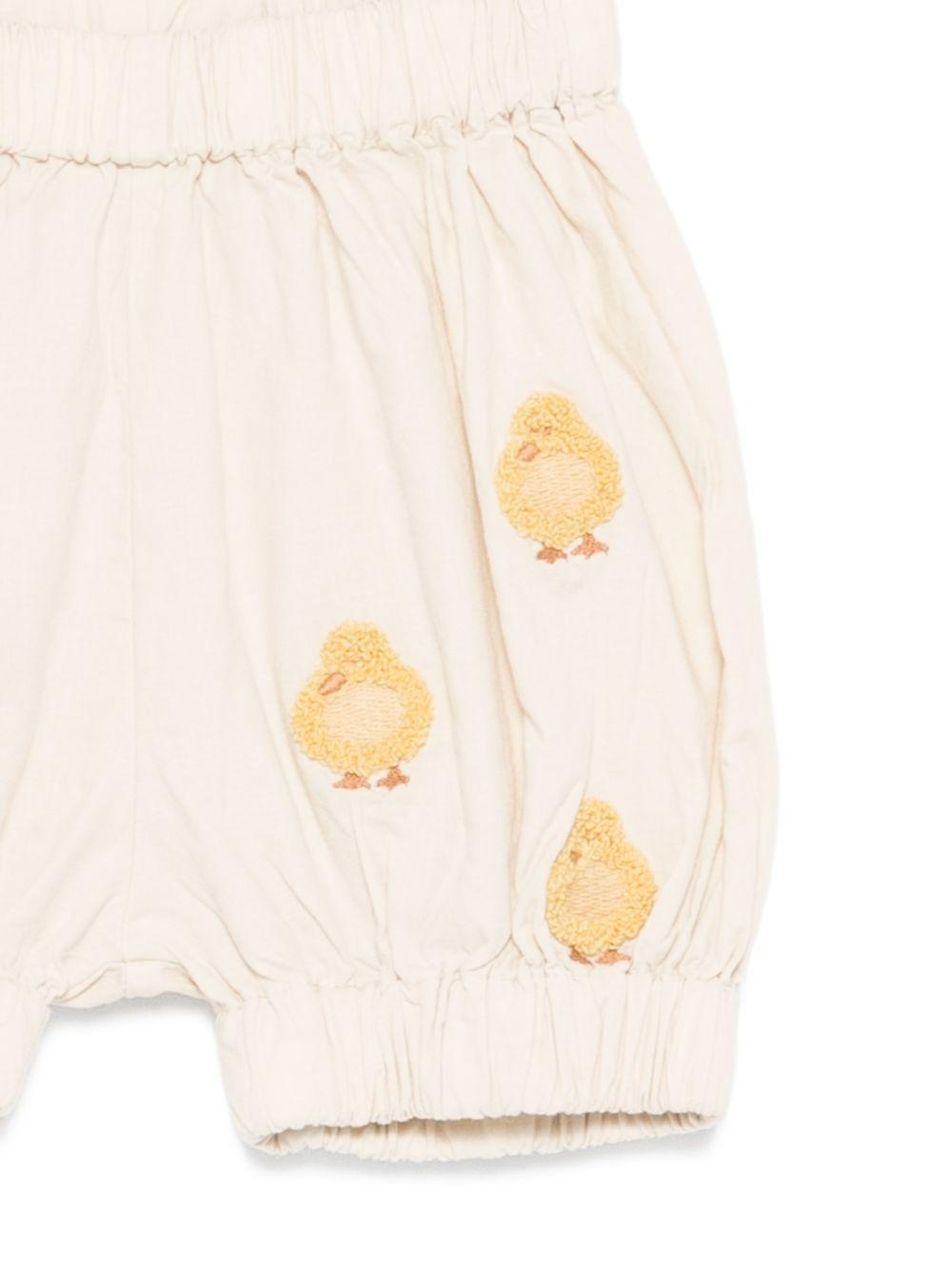 Shorts per neonato Donsje beige con ricamo con pulcini - Rubino Kids