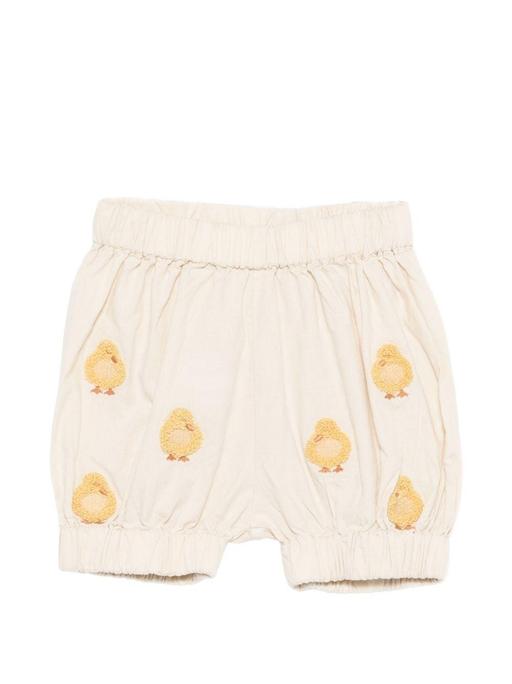 Shorts per neonato Donsje beige con ricamo con pulcini - Rubino Kids