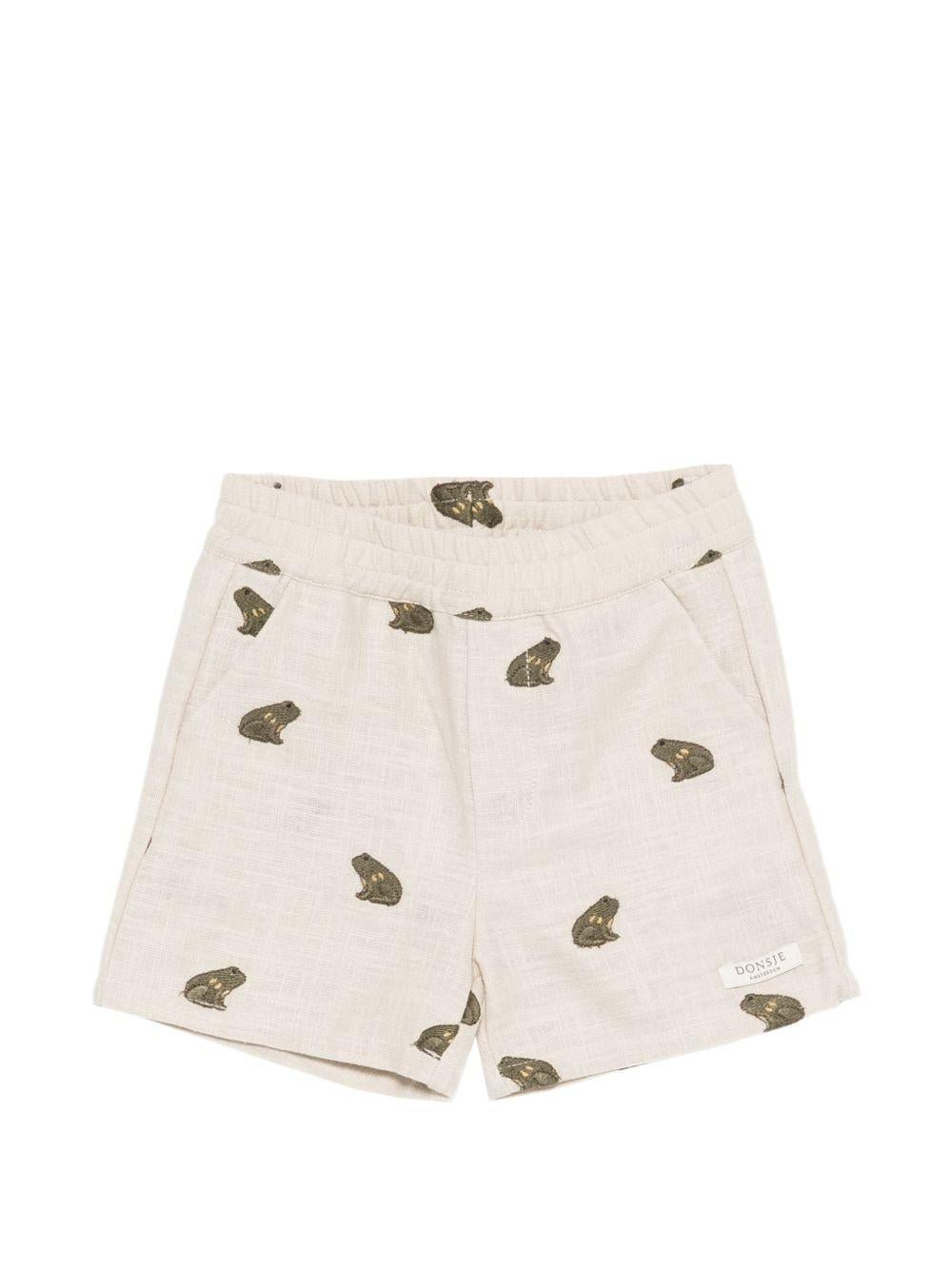 Shorts per neonato Donsje beige con ricamo rane all - over - Rubino Kids