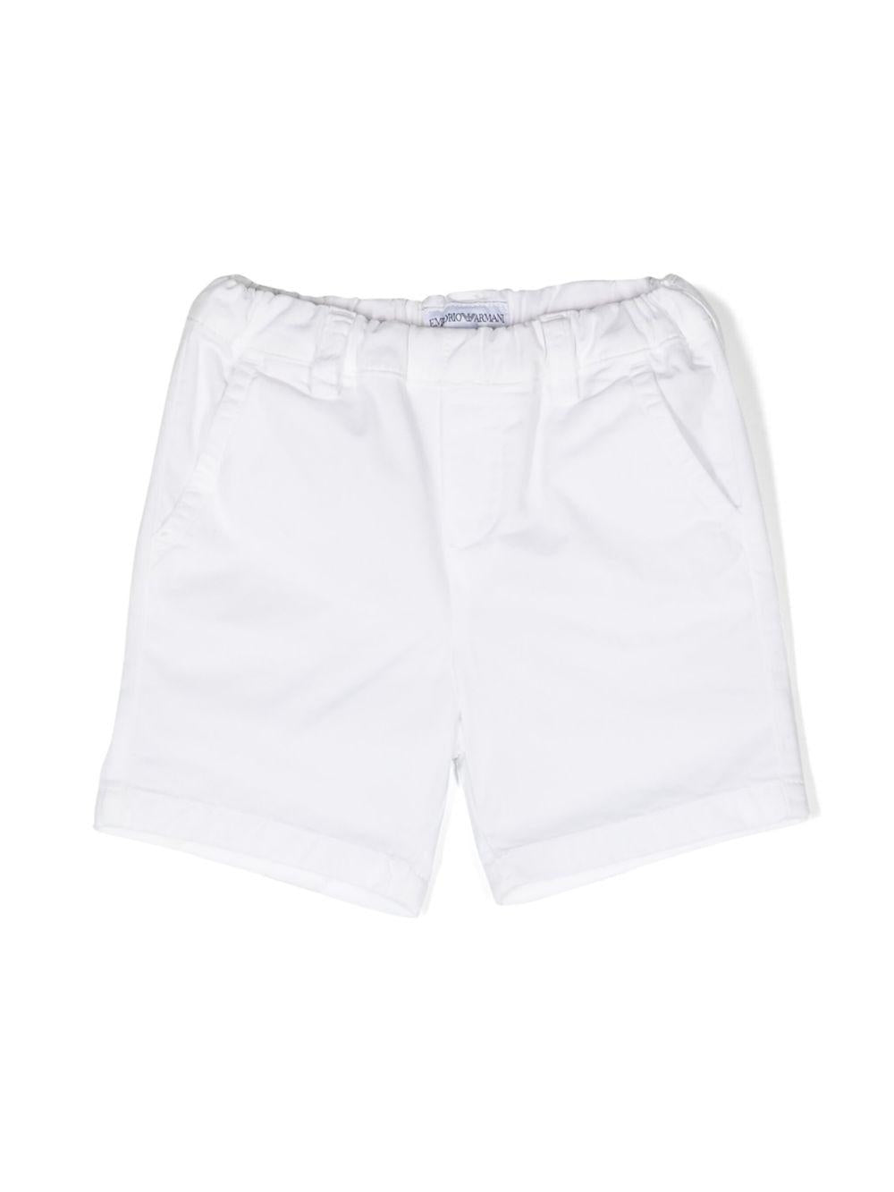 Shorts per neonato Emporio Armani Kids bianchi con placca con logo - Rubino Kids