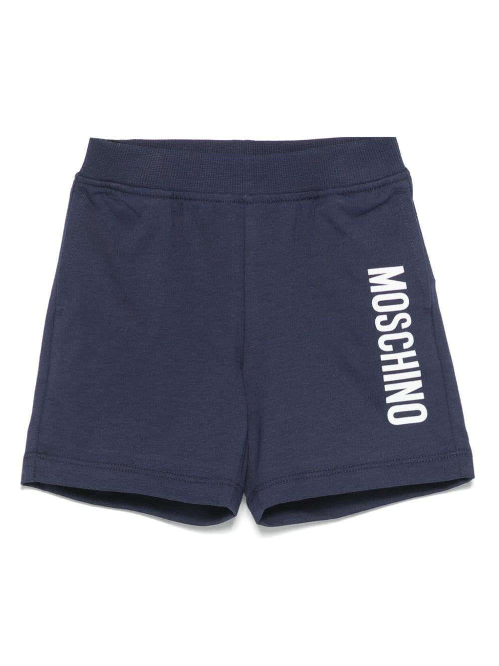 Shorts per neonato Moschino Kids blu con stampa logo con vita elasticizzata - Rubino Kids