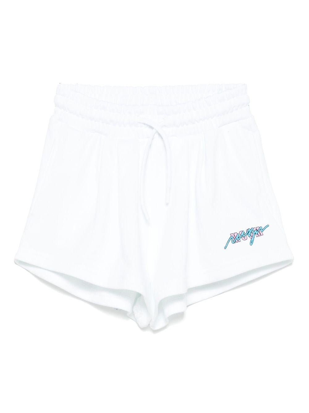 Shorts sportivi in cotone per bambina MSGM Kids bianco con stampa sulla gamba - Rubino Kids